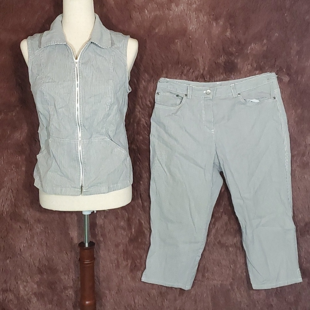 Rafaella Blue Stripe Denim Vest & Pants Set